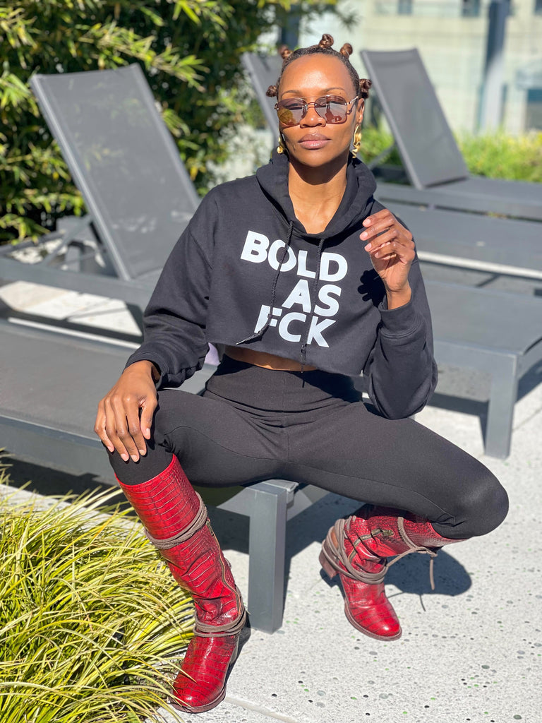 BOLD AS FCK BLACK CROPPED HOODIE