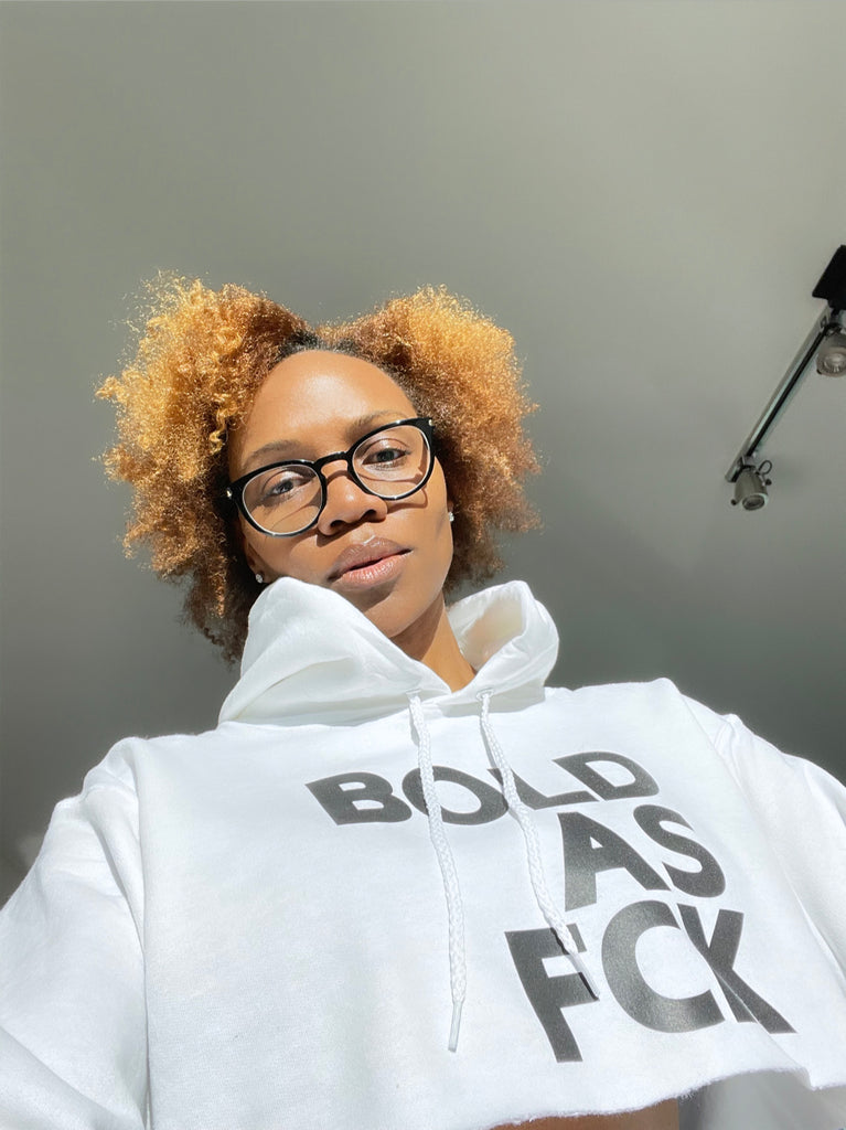 BOLD AS FCK WHITE CROPPED HOODIE